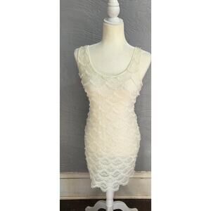 Guess Eyelash-Fringe Bodycon Mini Dress Size 2 Ivory Color